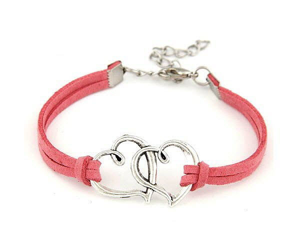 Buy Crunchy Fashion Valentine Connected Heart Pink Bracelet - Purplle