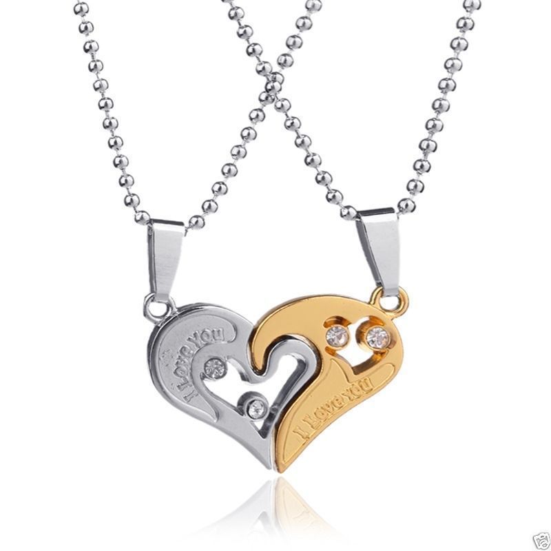 Buy Online Two Pieces Couple Heart Shape Necklace by Menjewell | jewellery  for men | menjewell.com