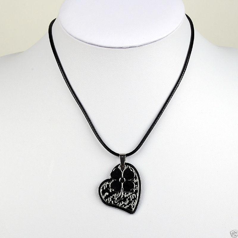 Buy Lishmark Fashion Jewelry Alloy Silver Color Heart Pendant Black Leather Rope Necklace - Purplle