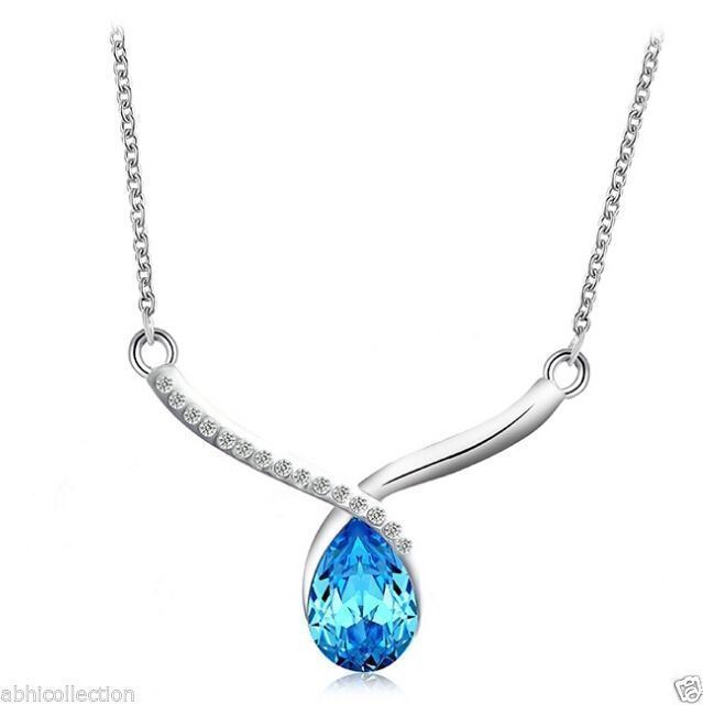 Buy Lishmark Womens 9K White Gold Filled Aaa Cz & Blue Crystal Necklace With Pendant - Purplle