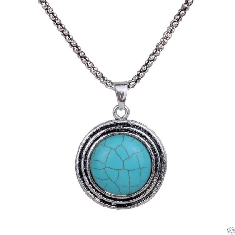 Buy Lishmark Fashion Jewelry Alloy Turquoise Silver Plated Trendy Round Pendant Necklace - Purplle