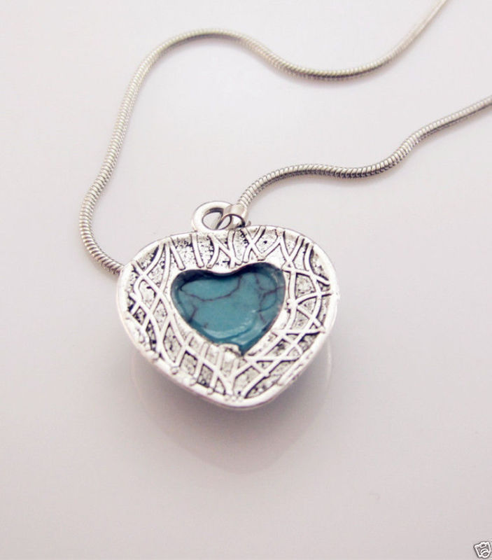 Buy Lishmark Fashion Jewelry Alloy Silver Plated Turquoise Trendy Blue Heart Pendant Necklace - Purplle