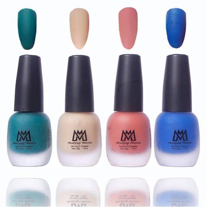 Buy Makeup Mania Premium Nail Polish, Combo of 4 Velvet Matte Nail Paint - Green, Blue, Nude, Peach, 12 ml each bottle (MM#21) - Purplle