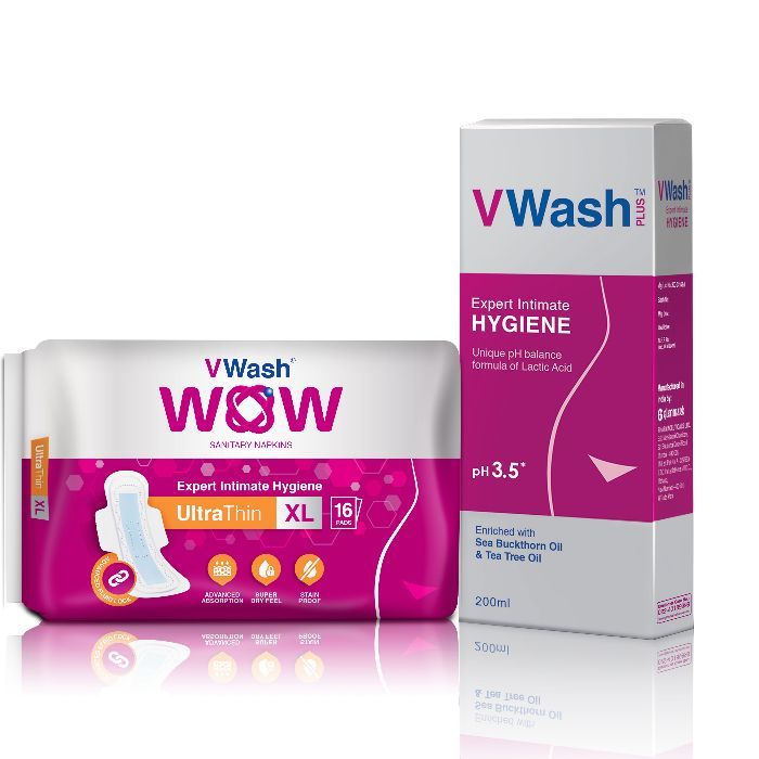 Buy Vwash Expert Intimate Hygiene Plus (200 ml) + Vwash Wow Sanitary Napkin Ultra Thin 16S Pack (Xl)A - Purplle