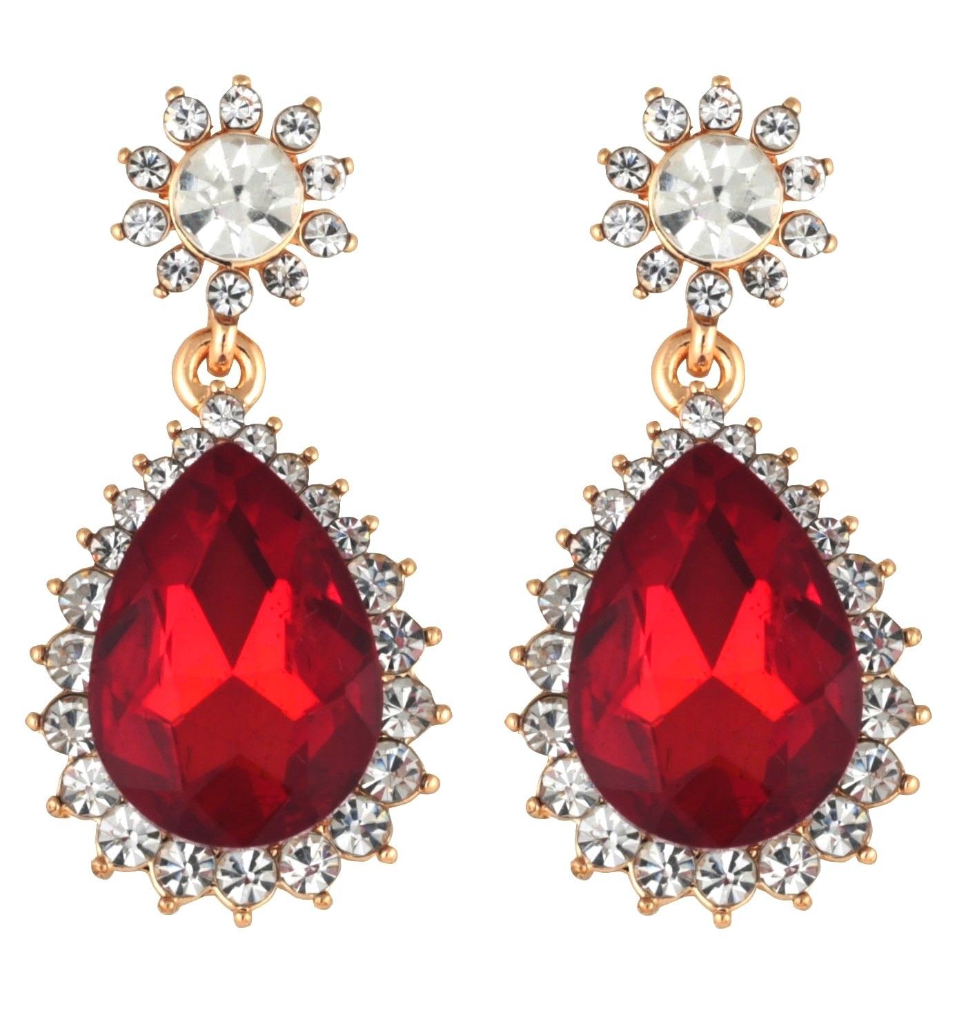 Crunchy Fashion Gold Plated Stylish Maroon Crystal Earrings