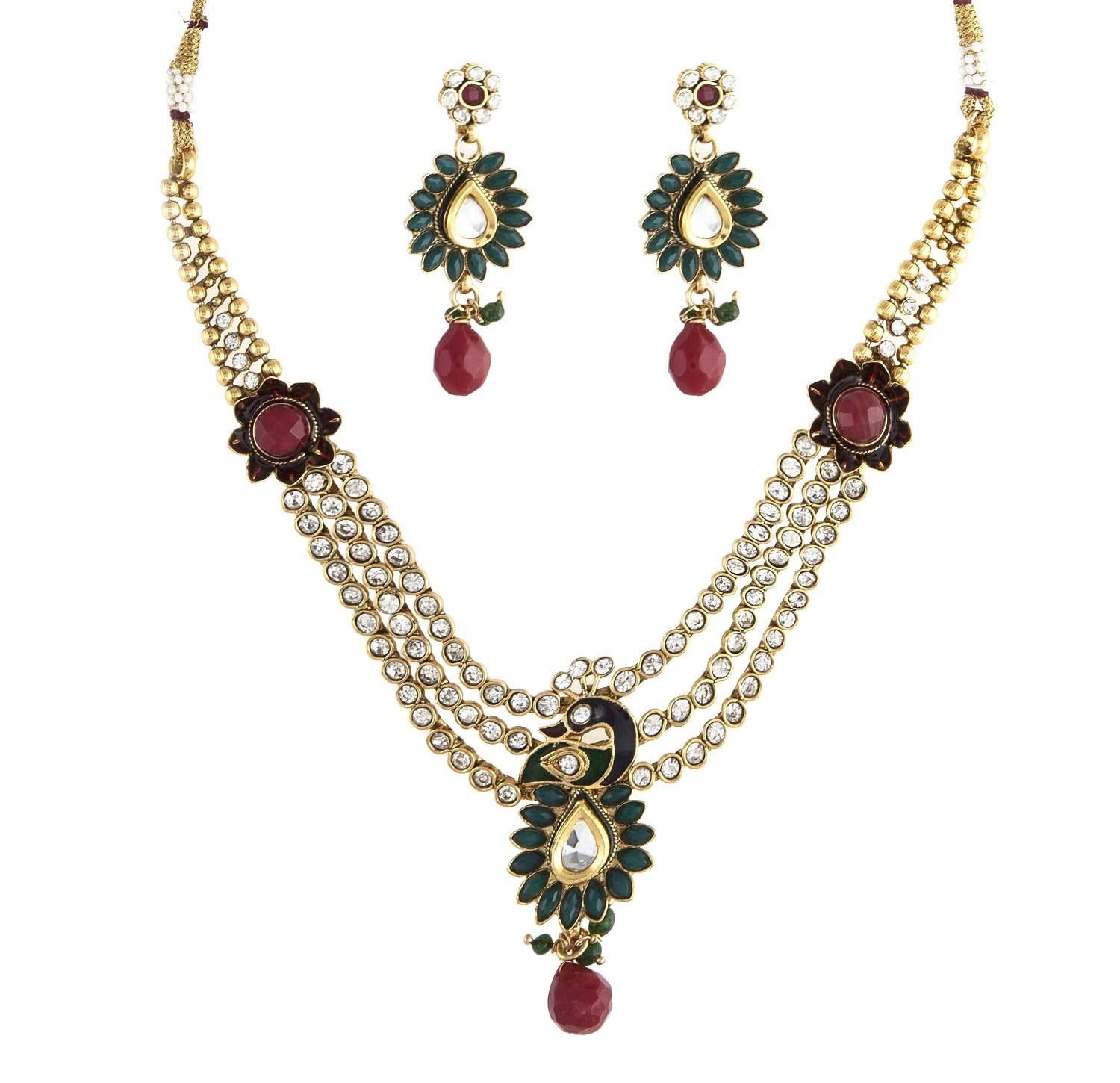 Buy Royal Bling Kundan Work Peacock Necklace Set - Purplle