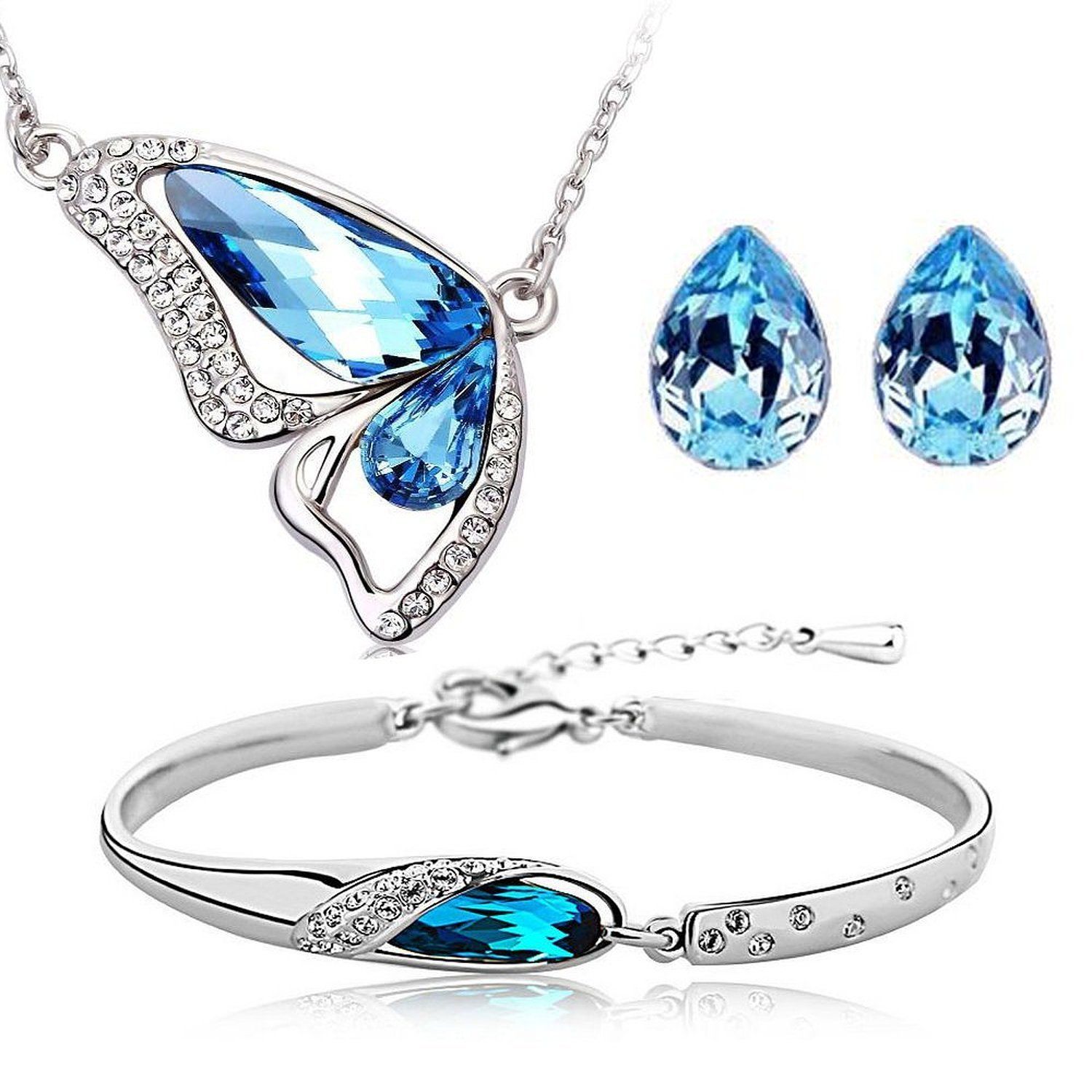 Buy Crunchy Fashion Austrian Crystal Butterfly Pendant Bracelet Combo Set - Purplle