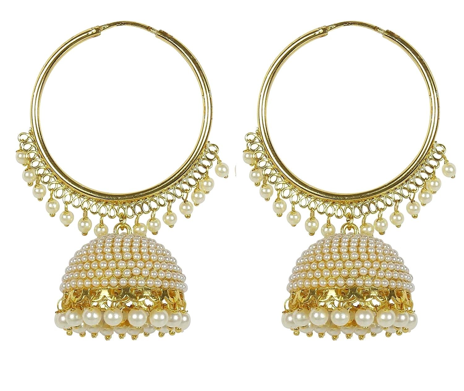 Buy Royal Bling Gold Platted Pearl Hoop Jhumka Earrings - Purplle