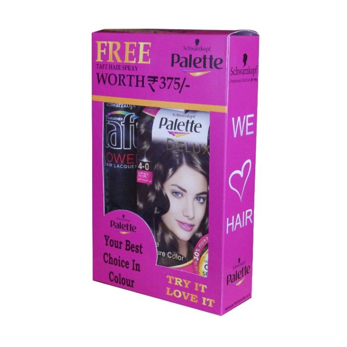 Buy Schwarzkopf Palette Deluxe Intense Oil Care Color 4-0 Soft Mid Brown (115 ml) & Free All Weather Taft Power Hair Lacquer (250 ml) - Purplle