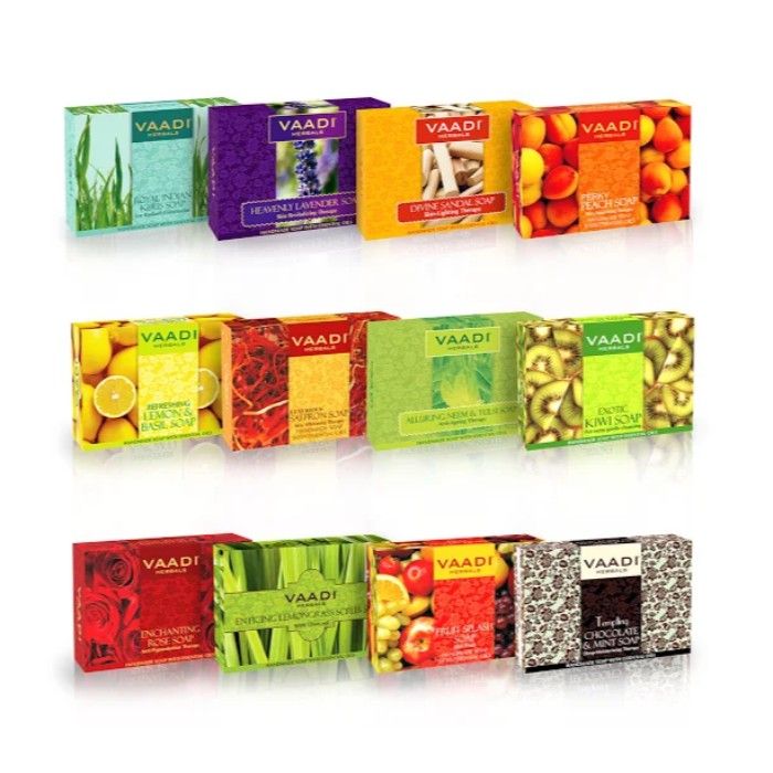 Buy Vaadi Herbals Assorted Pack of 12 Luxurious Handmade Herbal Soaps (75 g x 12) - Purplle
