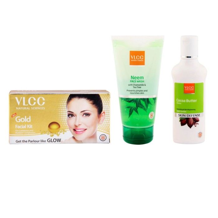 Buy VLCC Gold Single Facial Kit and Cocoa Butter Body Lotion and Neem Facewash (310 g) - Purplle