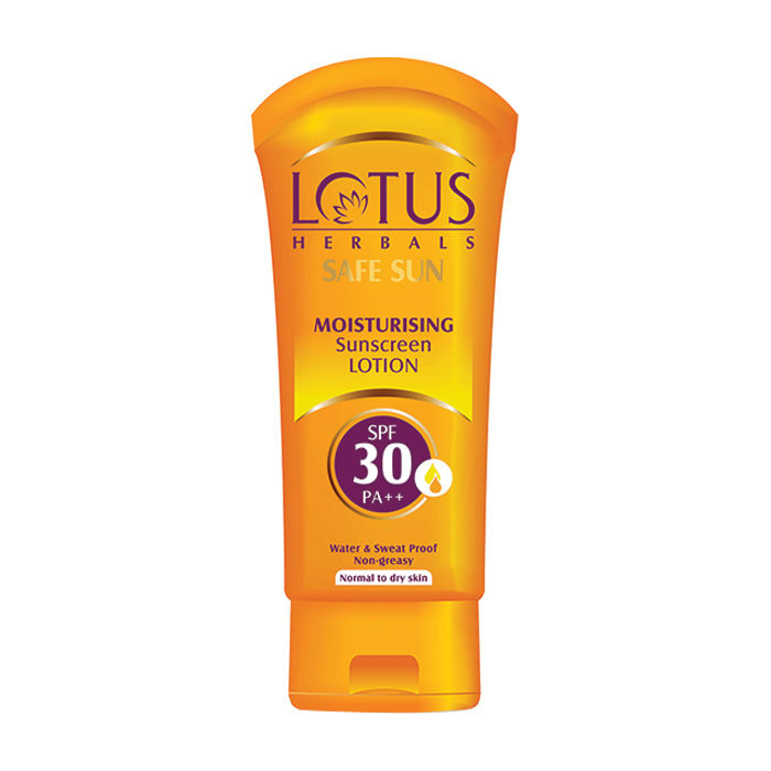 Buy Lotus Herbals Safe Sun Moisturising Sunscreen Lotion | SPF 30 | PA++ | Waterproof | Sweatproof | Non-Greasy | For Normal to Dry Skin | 100g - Purplle