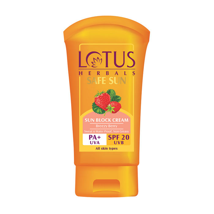 Buy Lotus Herbals Safe Sun Sunscreen Cream - Breezy Berry | SPF 20 | PA+ | Sweat & Waterproof | Non-Greasy | 100g - Purplle