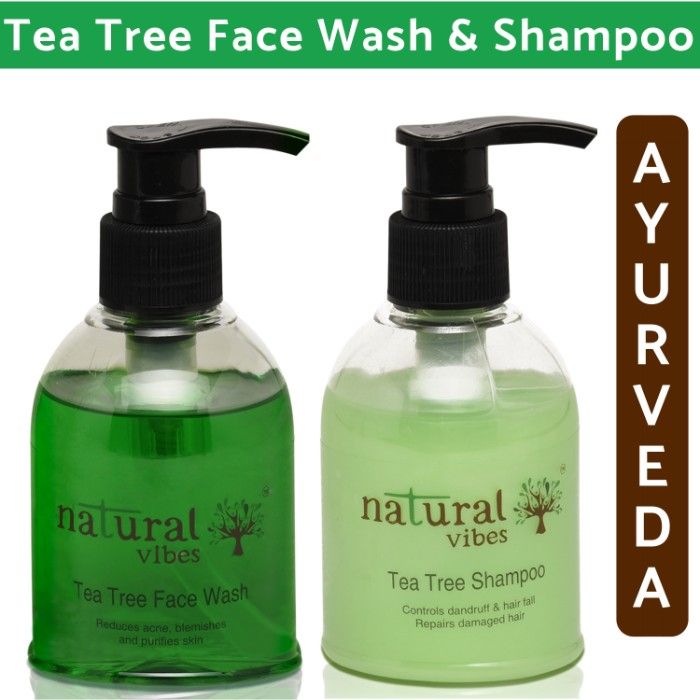 Buy Natural Vibes Ayurvedic Tea Tree Face Wash And Shampoo Everyday Treatment With 1 Tea Tree Shampoo (150 ml) And 1 Tea Tree Face Wash (150 ml) - Purplle