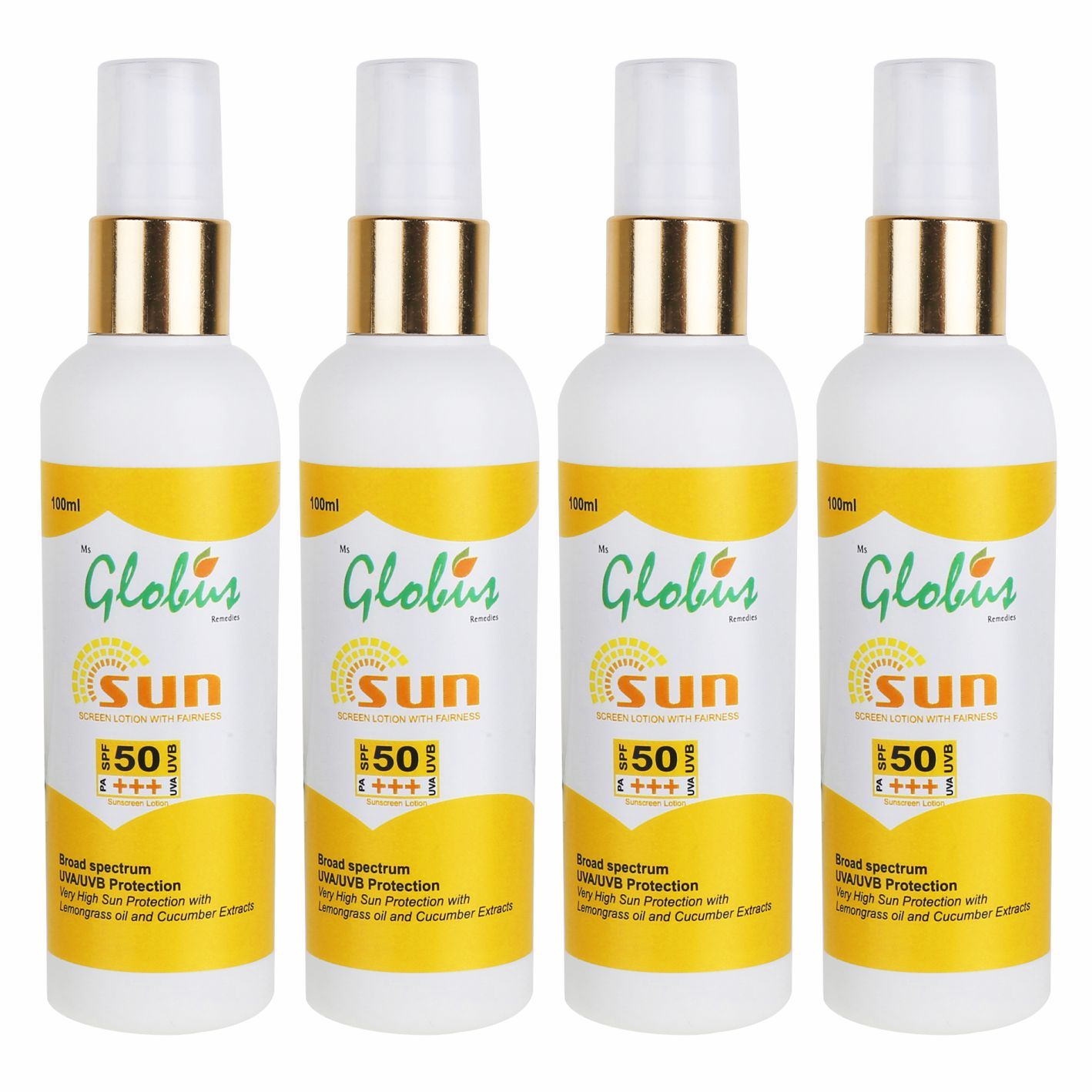 Buy Globus Ayurvedic Sunscreen Lotion Spf 50 Pa+++ 100 ml (Pack of 4) - Purplle