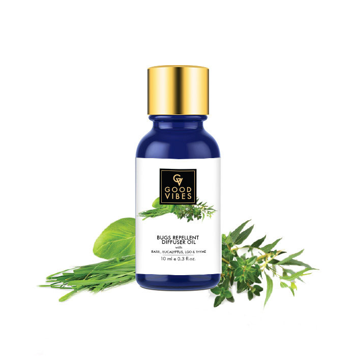 Buy Good Vibes Bugs Repellent Diffuser Oil With Basil, Eucalyptus, Lgo & Thyme (10 ml) - Purplle