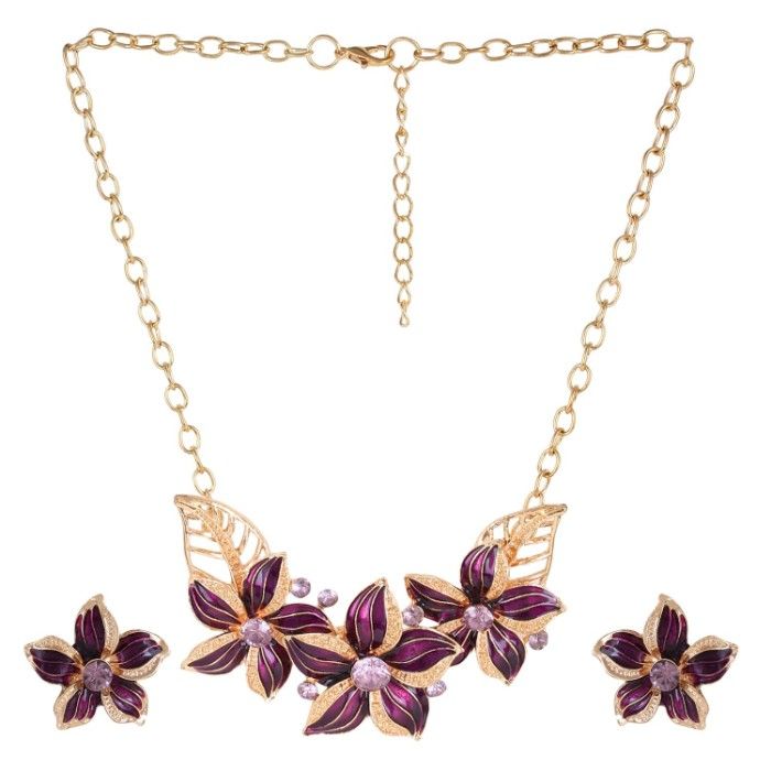 Buy Femnmas Purple Flower Necklace Set - Purplle