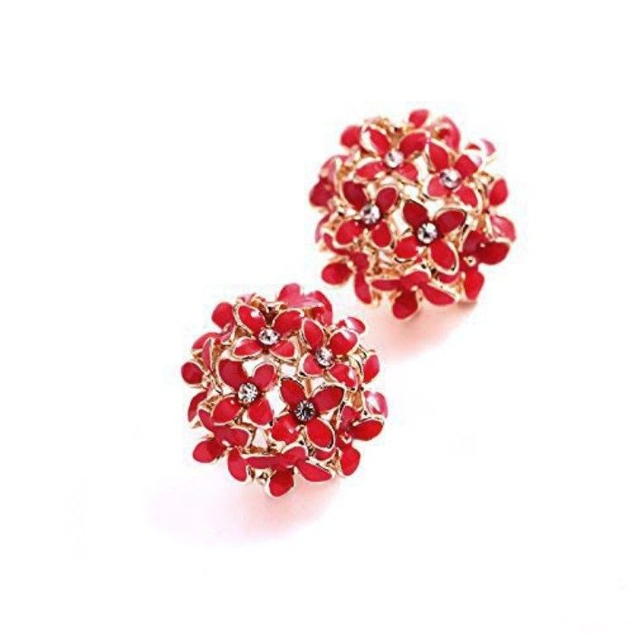 Buy Crunchy Fashion Gold Plated Red Floral Stud Earrings - Purplle