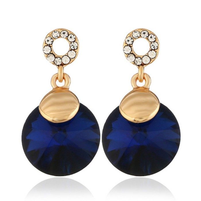 Buy Crunchy Fashion Golden Plated Blue Crystal Stone Drop Earring - Purplle