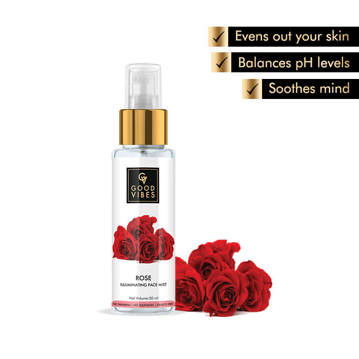 Buy Good Vibes Rose Illuminating Face Mist | Anti-Acne, Maintains pH Balance | No Parabens, No Sulphates, No Alcohol, No Animal Testing (50 ml) - Purplle
