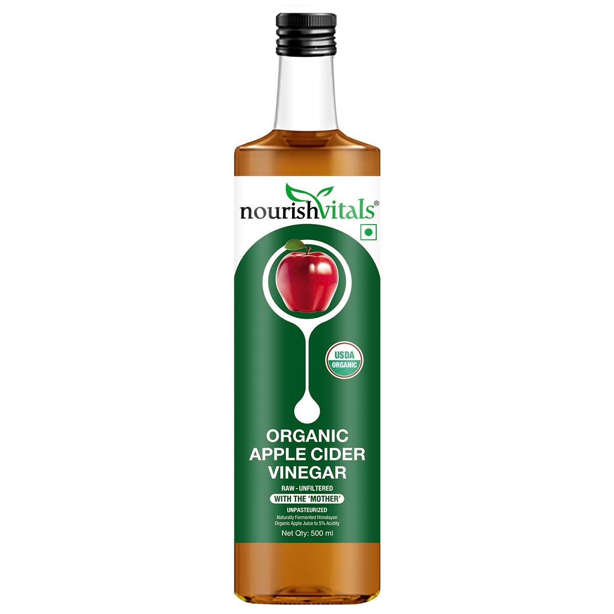 Buy Nourish Vitals USDA Organic Apple Cider VInegar - Raw, Unfiltered with Mother Vinegar (500 ml) - Purplle