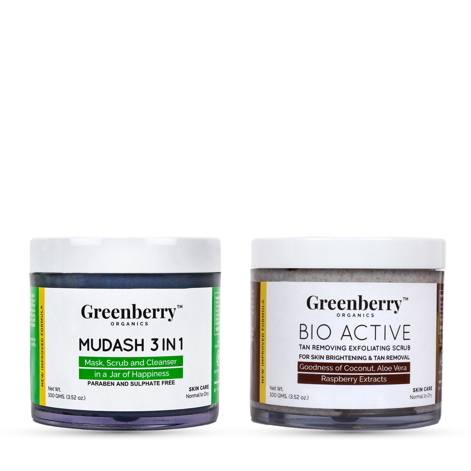 Buy Greenberry Organics Mud Ash 3 IN 1 Face Mask, Scrub & Cleanser with D-Tan Exfoliating Scrub (100 + 100 GMS) - Purplle