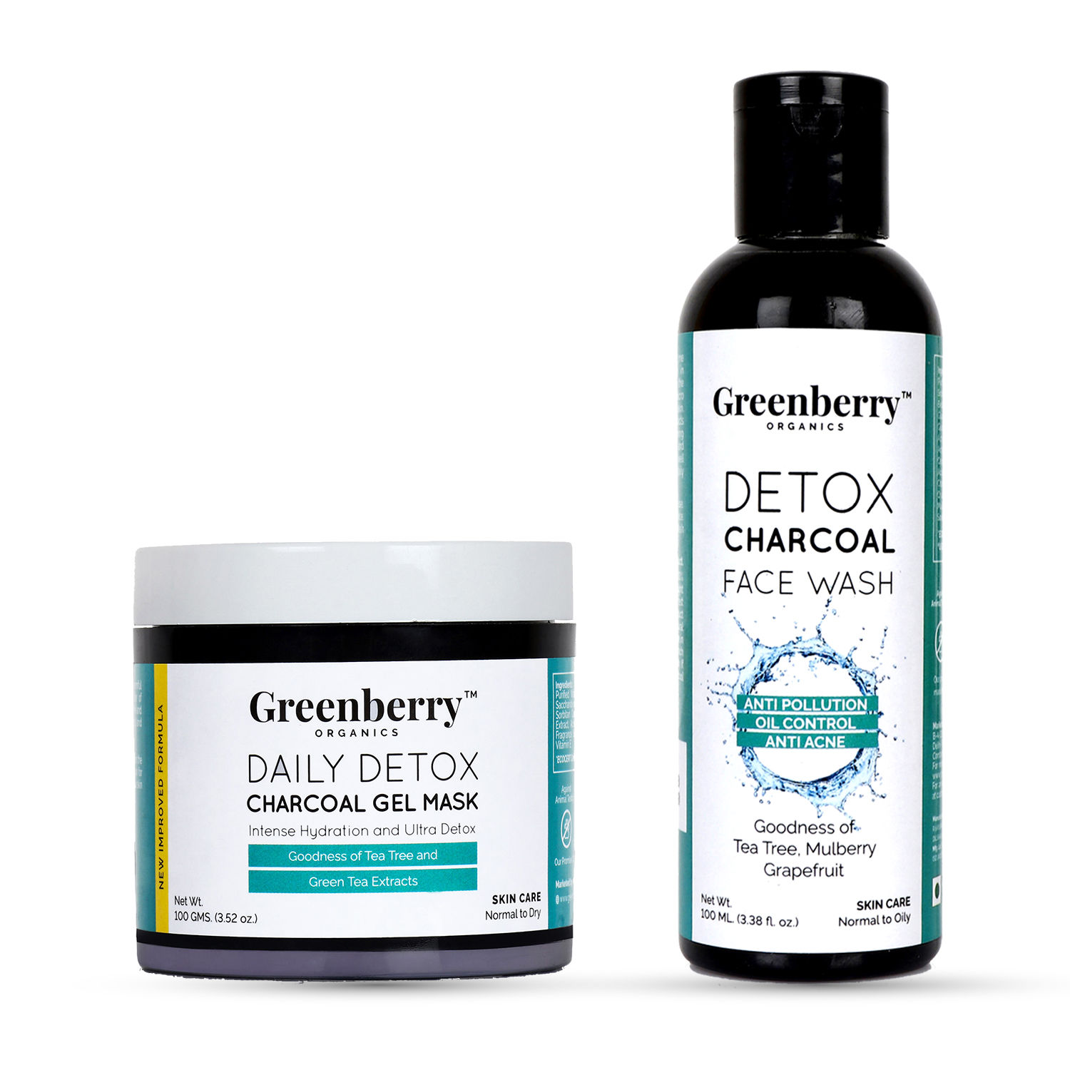 Buy Greenberry Organics Daily Detox Charcoal Gel Mask & Detox Charcoal Face Wash Combo - Purplle