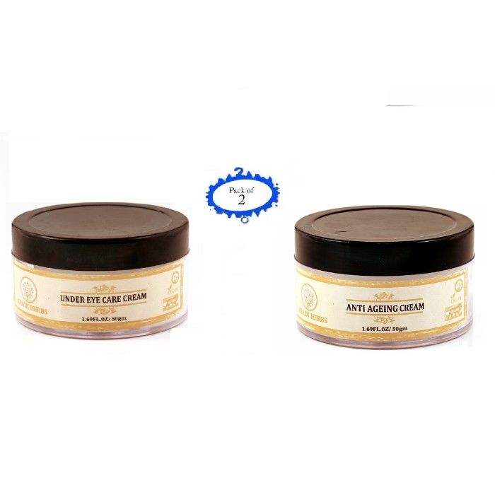 Buy Khadi Herbs Under Eye Cream(50 g)+ Khadi Herbs Anti Ageing Cream(50 g)-Combo Offer (Pack Of 2) - Purplle