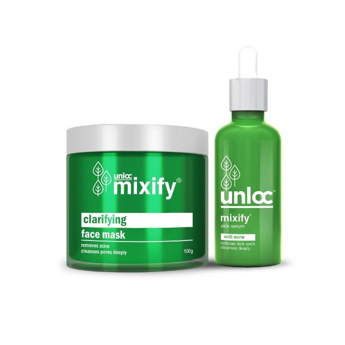 Buy MIXIFY Acne Combo - MIXIFY Unloc Anti Acne Serum(30 ml) + MIXIFY Unloc “Clarifying” Anti Acne Face Mask (100gm) | Paraben Free | Sulphate Free - Purplle