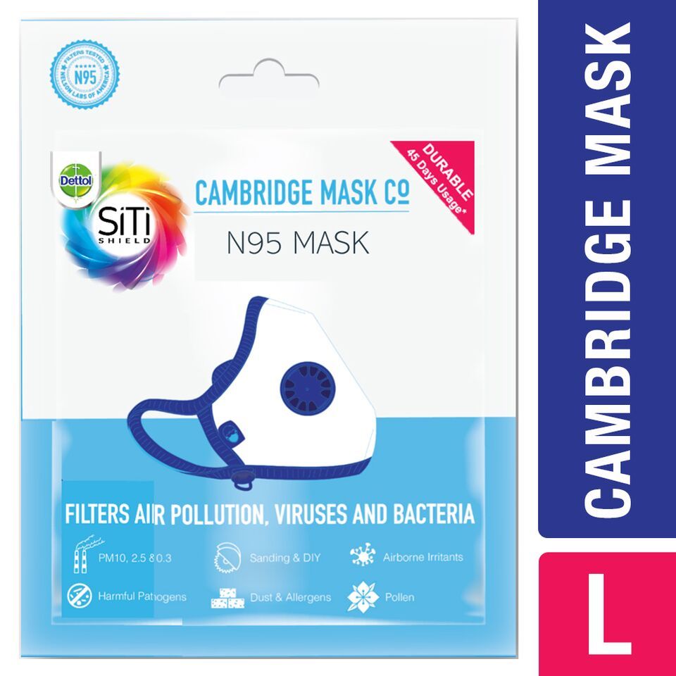 Buy Dettol Cambridge Basic N95 Anti-Pollution Mask, Black - Large - Purplle