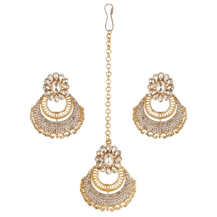 Buy Kord Store Gold Plated White Stone Maang Tika And Earrings Set For Girls & Women. One Pair Of Earring With Mangtika (KSEMT80001) - Purplle