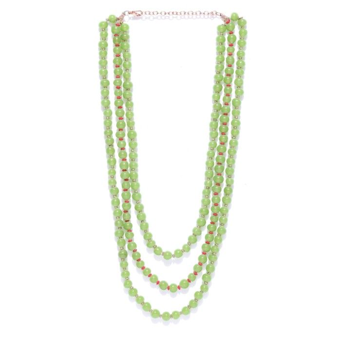 Buy Crunchy Fashion Gold Plated Bohemian Green Beaded Multi Layered Necklace - Purplle