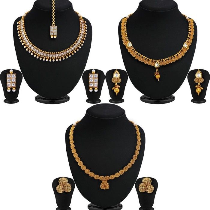 Buy Sukkhi Fancy Cz Jalebi Gold Plated Set3 Necklace Set Combo for Women - Purplle