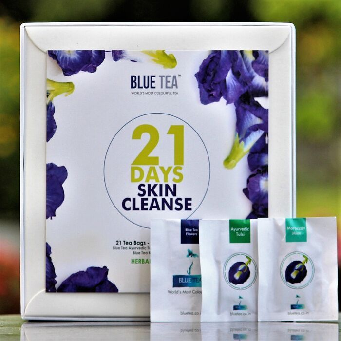 Buy Blue Tea Herbal Tea Gifts 21 Days Skin Cleanse Premium White Box | 42Cups - 21 Teabags - Purplle