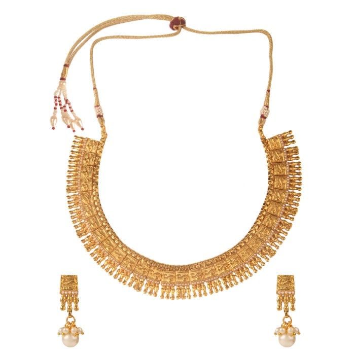 Kord Store Party Wear Gold White Moti Traditional Jewellery Necklace Set With Earrings For Women Girls KSNKE60031