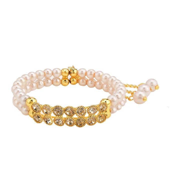 Buy Kord Store Fashion Jewellery Gold And White Traditional Gold Plated Bracelet For Girls And Women KSBRC40016 - Purplle