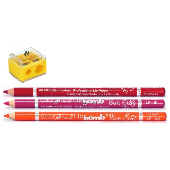 Buy Color Fever Lip Liner Budget Pack - Red / Pink Candy / Orange - Sharpener (5.7 g) - Purplle