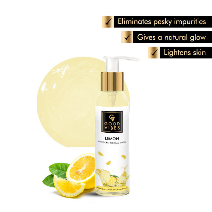 Buy Good Vibes Lemon Refreshing Face Wash | Brightening, Cleansing, Hydrating | No Parabens, No Mineral Oil, No Animal Testing (120 ml) - Purplle