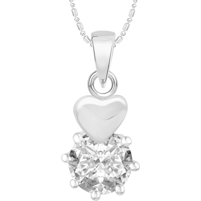 Buy Srikara Alloy Silver Plated CZ/AD Solitaire Heart Fashion Jewelry Pendant Chain - SKP2479R - Purplle