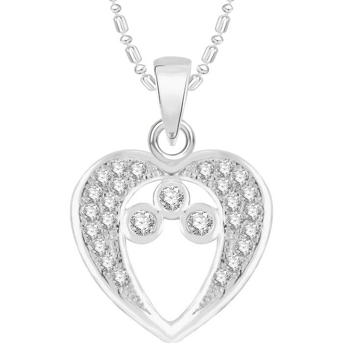 Buy Srikara Alloy Rhodium Plated CZ/AD Three Stones in Heart Fashion Jewelry Pendant - SKP2535R - Purplle