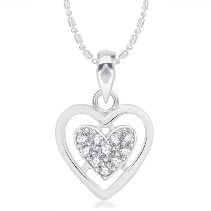 Buy Srikara Alloy Rhodium Plated CZ / AD Heart Fashion Jewellery Pendant with Chain - SKP2130R - Purplle