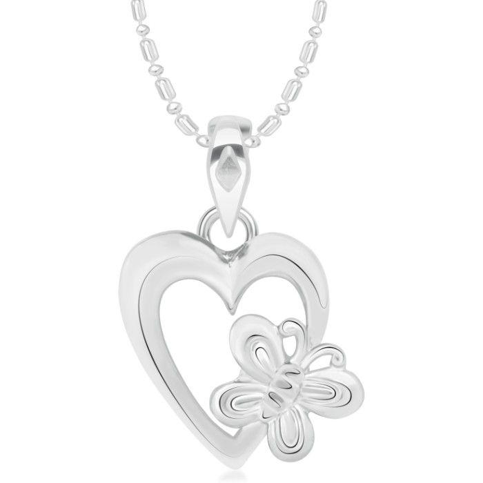 Buy Srikara Alloy Rhodium Plated CZ/AD Butterfly Heart Fashion Jewelry Pendant Chain - SKP2146R - Purplle
