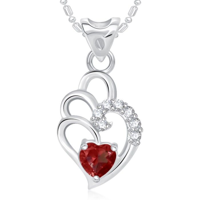 Buy Srikara Alloy Rhodium Plated CZ/AD Red Curved Heart Valentine Fashion Jewelry Pendant - SKP1756R - Purplle