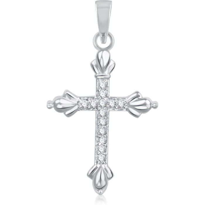 Buy Srikara Alloy Rhodium Plated CZ/AD Divine Cross Fashion Jewellery Pendant Chain - SKP1668R - Purplle