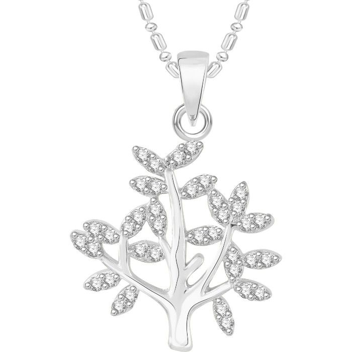 Buy Srikara Alloy Rhodium Plated CZ / AD Tree Fashion Jewellery Pendant with Chain - SKP2544R - Purplle