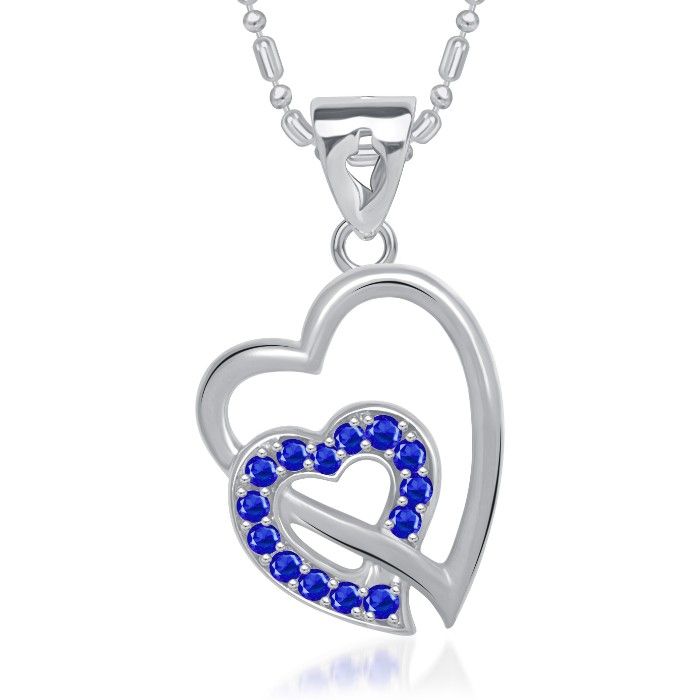 Buy Srikara Alloy Rhodium Plated CZ/AD Double Heart Fashion Jewellery Pendant Chain - SKP1477R - Purplle