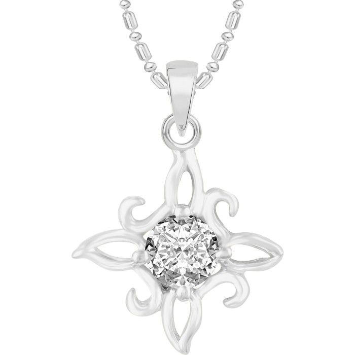 Buy Srikara Alloy Silver Plated CZ/AD Flower Solitaire Fashion Jewelry Pendant Chain - SKP2484R - Purplle
