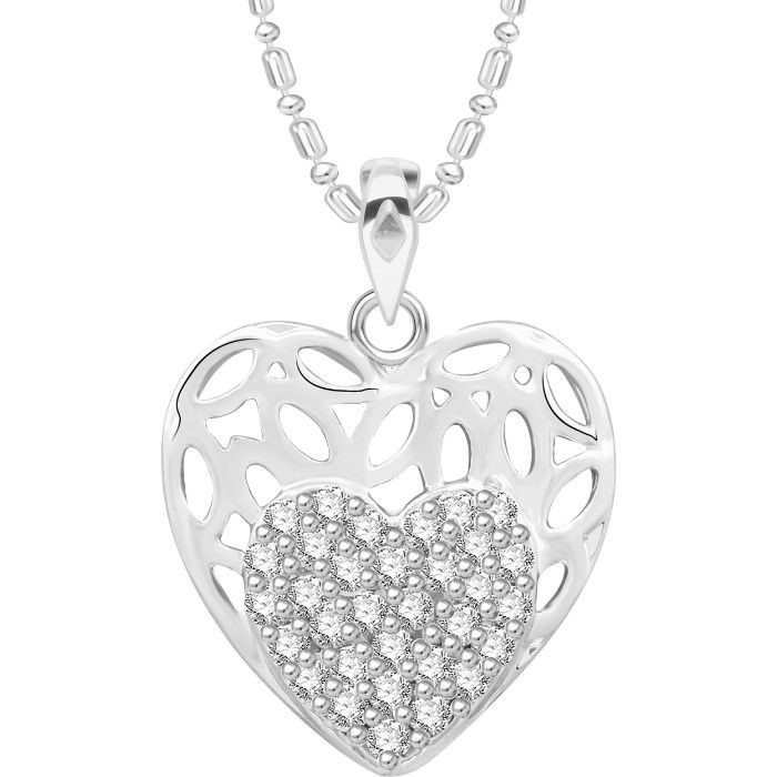 Buy Srikara Alloy Rhodium Plated CZ/AD Beautiful Heart Fashion Jewelry Pendant Chain - SKP2605R - Purplle