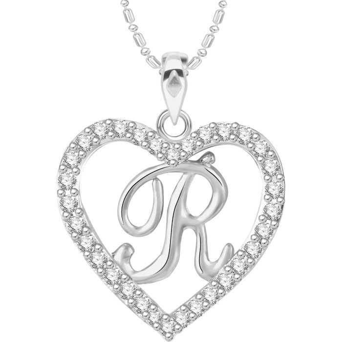 Buy Srikara Alloy Rhodium Plated CZ/AD Alphabet "R" in Heart Fashion Jewelry Pendant - SKP2308R - Purplle