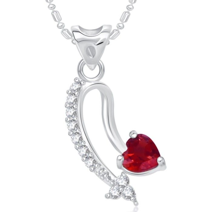 Buy Srikara Alloy Rhodium Plated CZ/AD Red Heart Stone Valentine Fashion Jewelry Pendant - SKP1732R - Purplle